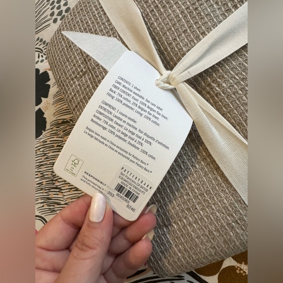 NEW Pottery Barn Belgian Flax Linen Waffle Weave King Pillow Sham Eucalyptus NWT - Picture 5 of 6